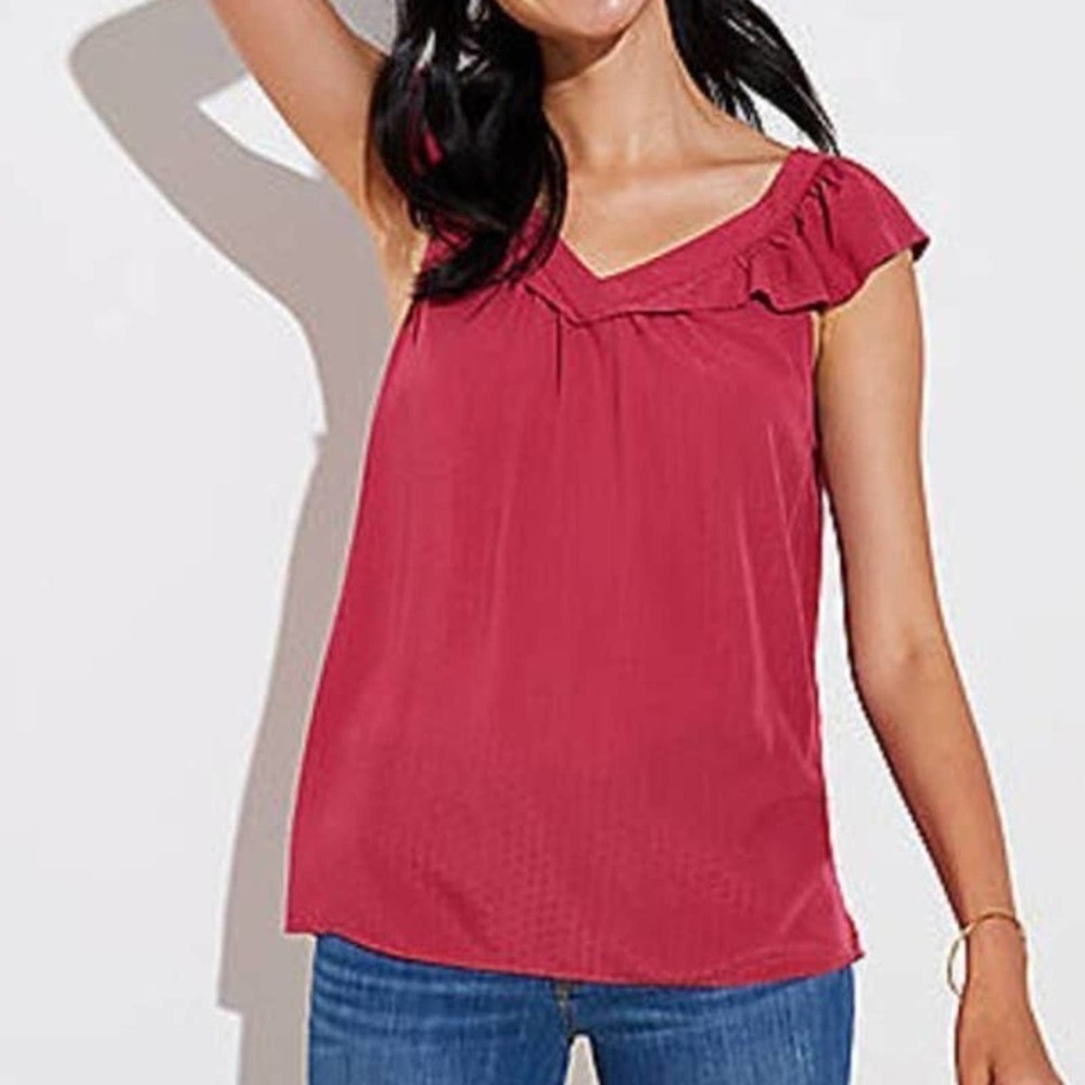 LOFT Rustic Pink Swiss Dot Ruffle Sleeve Blouse size XS